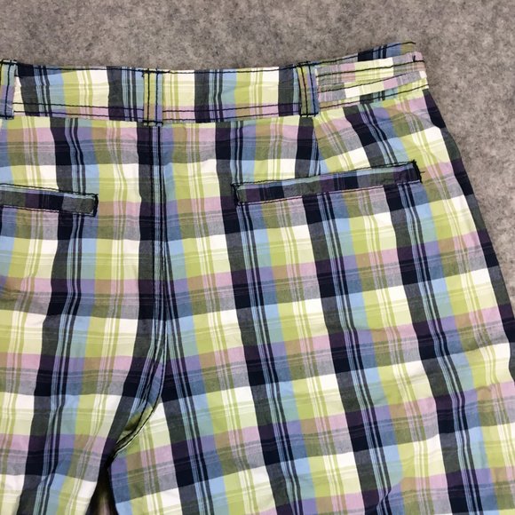 Faded Glory Shorts 4 27 Mid Rise Bermuda Blue Green Madras Plaid Golf Casual - Picture 7 of 9